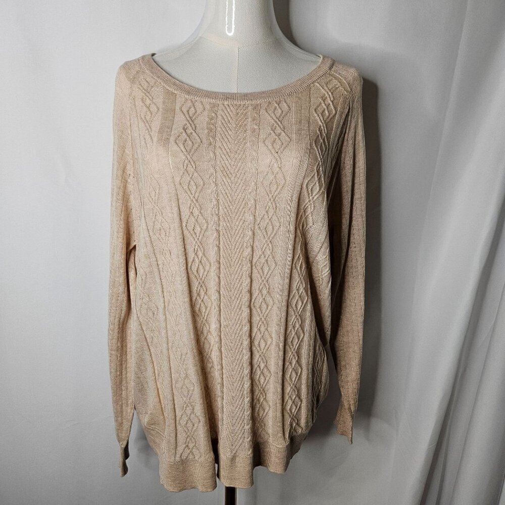 NWT Fresh Produce Sweater XL XXL Olivia Cable Knit Lightwe‎ Cotton Beige Neutral